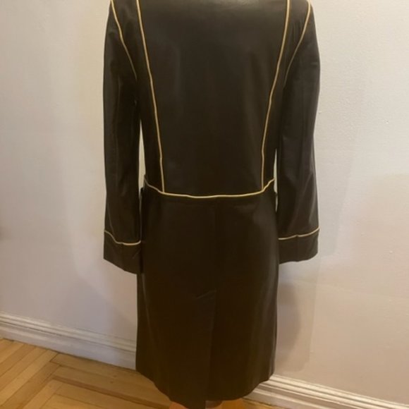 Rare vintage Mark Eisen collection brown leather coat with light tan piping - Picture 4 of 9